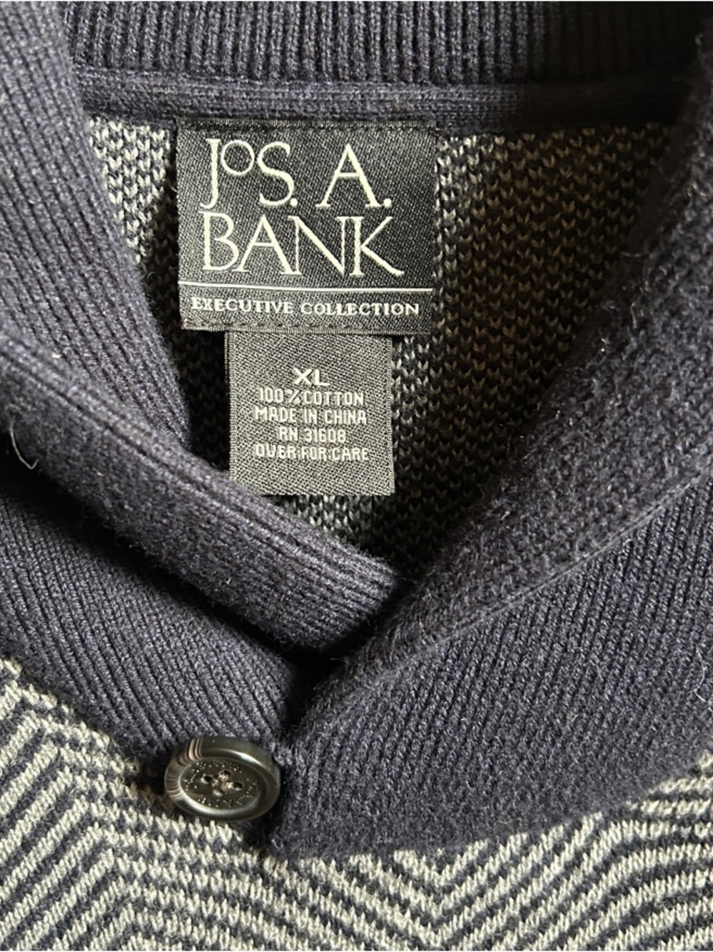 Jos. A. Bank Navy and Gray Herringbone Shawl Collar Sweater Size XL - Picture 2 of 7